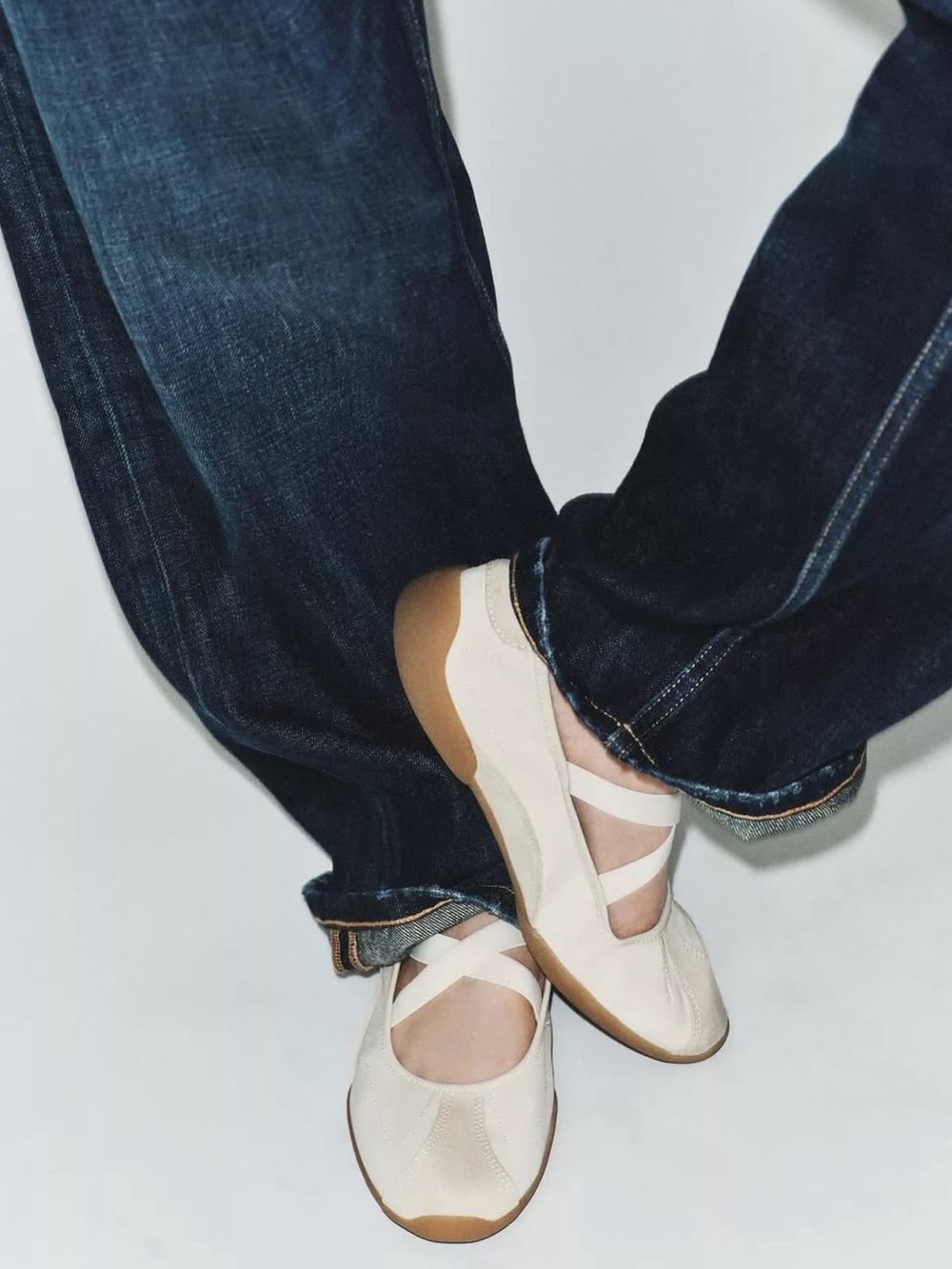 Zara Cream Cross-Strap Ballet Flats
